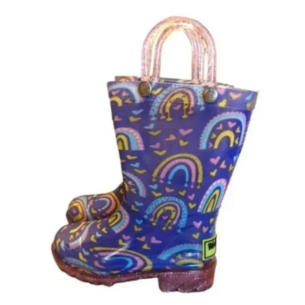 Western Chief Rainbow Hearts Glitter Lighted PVC Rain Boot‎ Purple